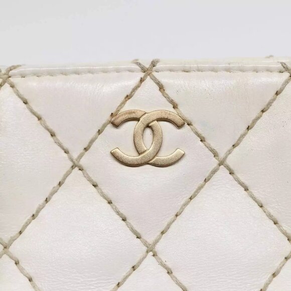 CHANEL Wild Stitch Chain Tote Bag Leather White Gold CC Auth bs17226 - Picture 8 of 16